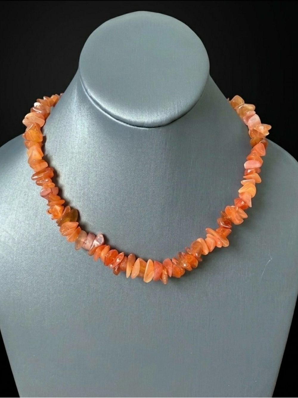 VTG Natural Stone Carnelian Agate Chip Choker Necklace Adjustable 15”-18”